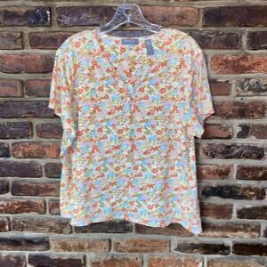 Kate Hill Multicolored Floral Short Sleeve Henley Button Top Women's Size 2X